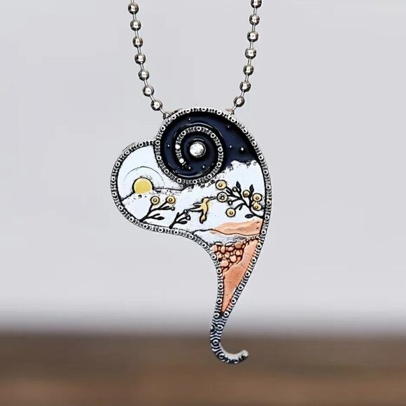 Pendant Necklace with River, Mountains, Sun, Moon, Hummingbird #800 - Picture 6 of 7